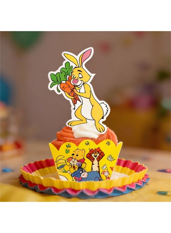 ILovhaprty 25pcs Winnie the Pooh Cake Decoration Set – 3-Tier Pooh Bear Cake Stand with Cupcake Wrappers and Cake Toppers, Pooh Bear Birthday Party Supplies for Winnie Dessert Table Decorations - Image 5